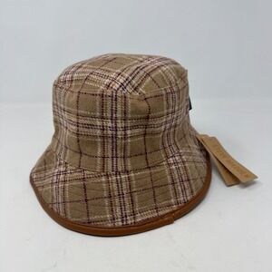 Steve Madden Plaid Print Bucket Hat Reversible One Size Brown Women's One Size